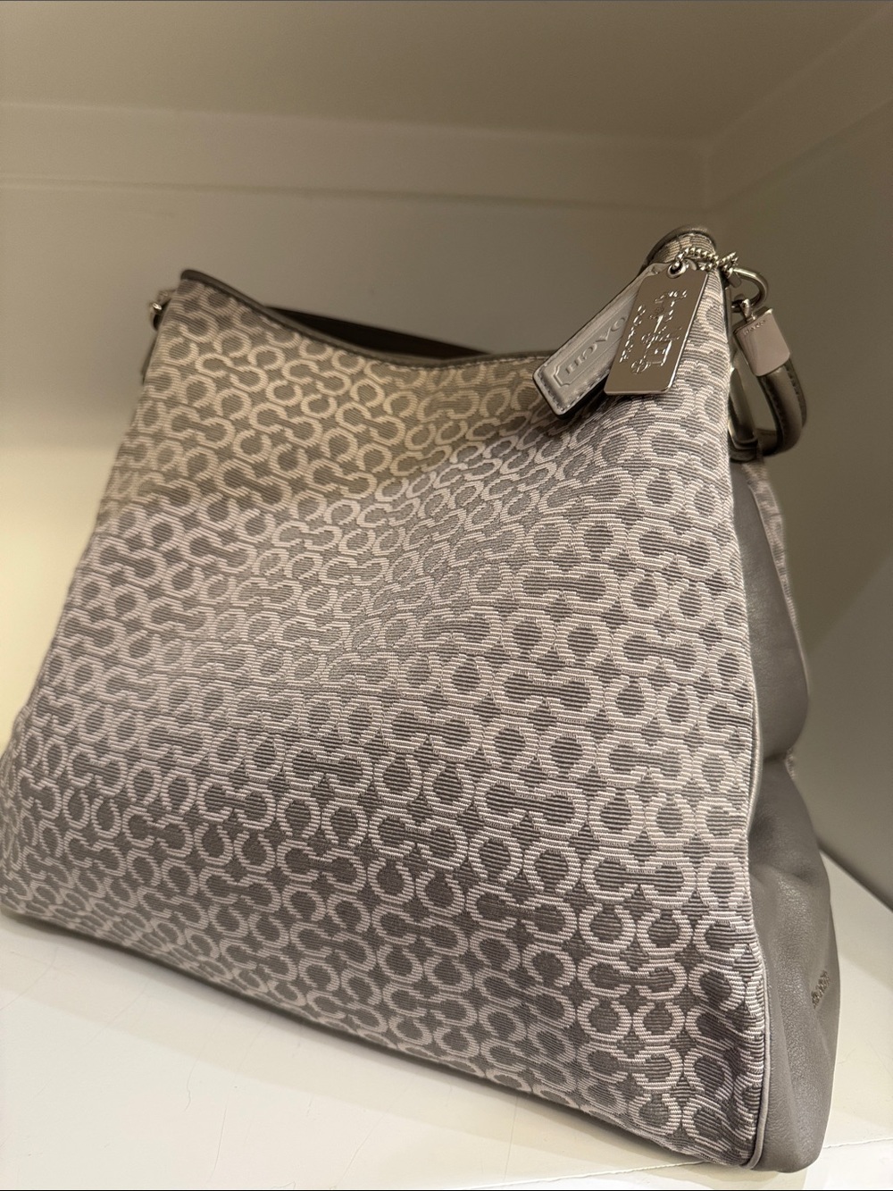 Coach Gray Jacquard Signature Shoulder Bag